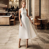 French Style Palace Dress with Lapel Hollow Design Sleeveless Waist-tightening Pleated Dress for Women Summer