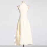 French Style Palace Dress with Lapel Hollow Design Sleeveless Waist-tightening Pleated Dress for Women Summer