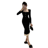 Style Elegant Black Velvet Dress Women's Autumn High-Grade Slim Fitted Long Skirt