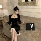 Style Elegant Black Velvet Dress Women's Autumn High-Grade Slim Fitted Long Skirt