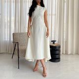 French Style Palace Dress with Lapel Hollow Design Sleeveless Waist-tightening Pleated Dress for Women Summer