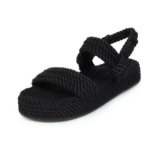 2020 New Summer Women Flat Sandals Rope Female Beach Shoes Wedge Shoes High Heel Comfortable Platform Sandals Sandalia Feminina