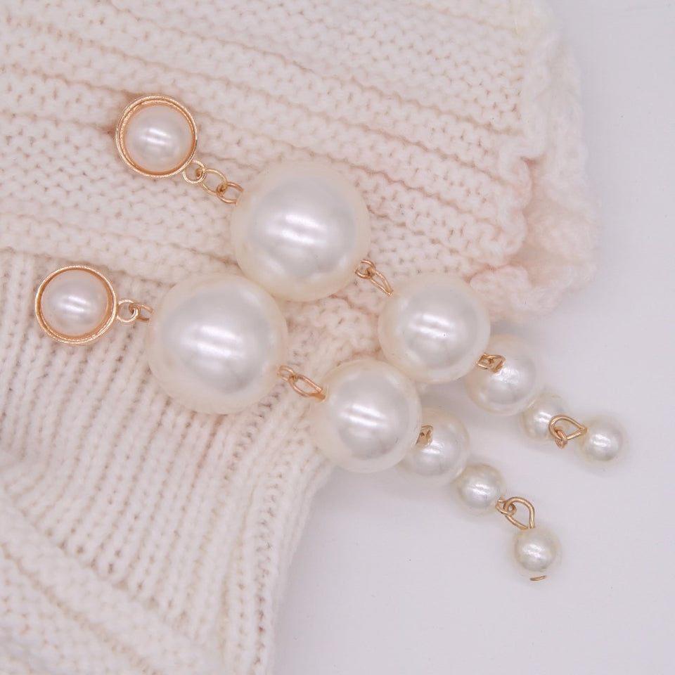 Trendy Elegant Created Big Simulated Pearl Long Earrings Pearls String Statement Drop Earrings For Wedding Party
