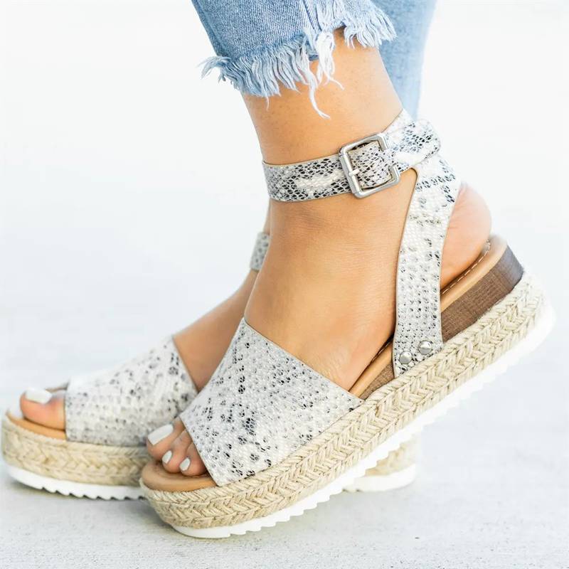 Leopard Wedges Sandals For Women High Heels Summer Shoes