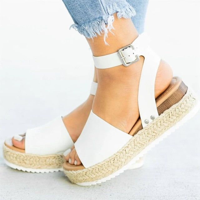 Leopard Wedges Sandals For Women High Heels Summer Shoes