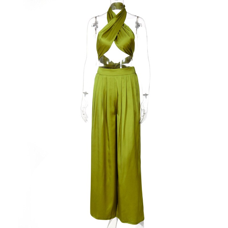 Casual Bandage Two Piece Set Women  Summer Sexy Hater Backless Crop Top Pants Sets 2 Piece Sets Womens Outfits Clubwear