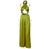 Casual Bandage Two Piece Set Women  Summer Sexy Hater Backless Crop Top Pants Sets 2 Piece Sets Womens Outfits Clubwear