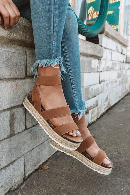 Leopard Wedges Sandals For Women High Heels Summer Shoes