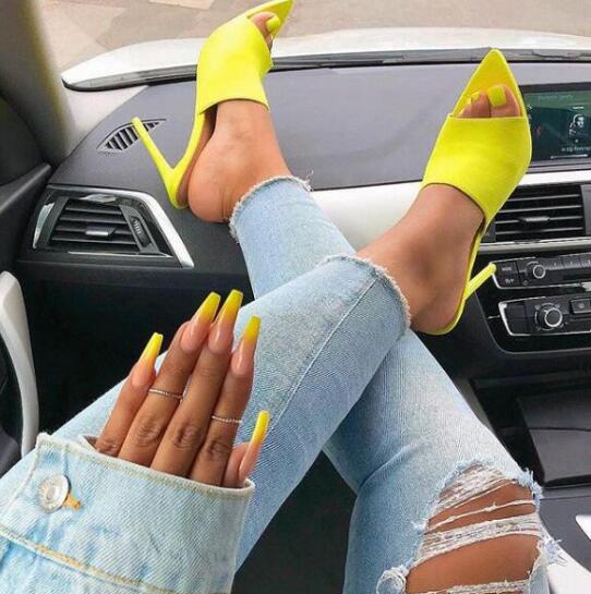 Pointed Stiletto High Heel 12.5CM Slippers Sandals Rubber Sole Woman Shoes