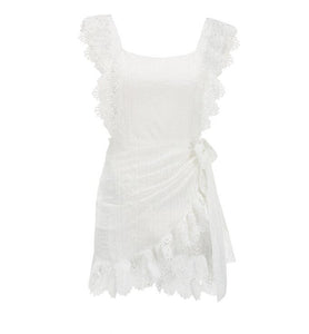 White Lace Backless Summer Dress Women Sexy Elegant Bodycon Party Dress Embroidery Hollow out Short Mini Dress