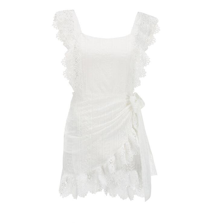 White Lace Backless Summer Dress Women Sexy Elegant Bodycon Party Dress Embroidery Hollow out Short Mini Dress