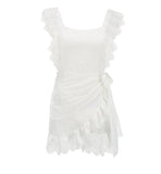 White Lace Backless Summer Dress Women Sexy Elegant Bodycon Party Dress Embroidery Hollow out Short Mini Dress