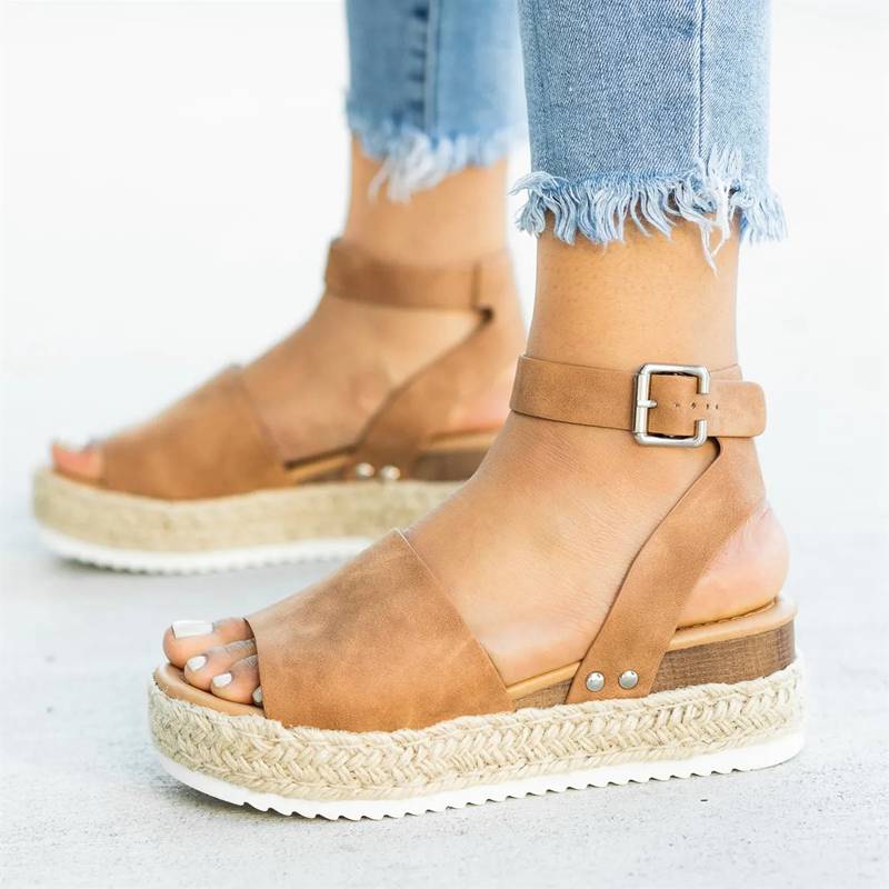 Leopard Wedges Sandals For Women High Heels Summer Shoes