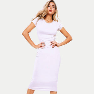 Women Summer Dress 2018 Short Sleeve O Neck Cotton Slim Bodycon Dresses Army Green Black Basic Casual Midi Dress