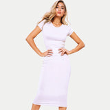 Women Summer Dress 2018 Short Sleeve O Neck Cotton Slim Bodycon Dresses Army Green Black Basic Casual Midi Dress