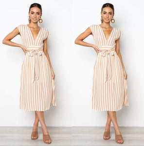 Women's Dresses Spring Summer Dress Vestidos Women Casual Stripe Printing Off Shoulder Sleeveless Dress Princess Dress