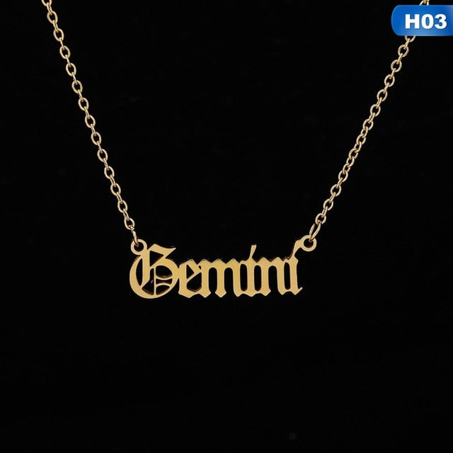 12 Zodiac Letter Constellations Pendants Necklace