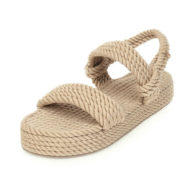 2020 New Summer Women Flat Sandals Rope Female Beach Shoes Wedge Shoes High Heel Comfortable Platform Sandals Sandalia Feminina