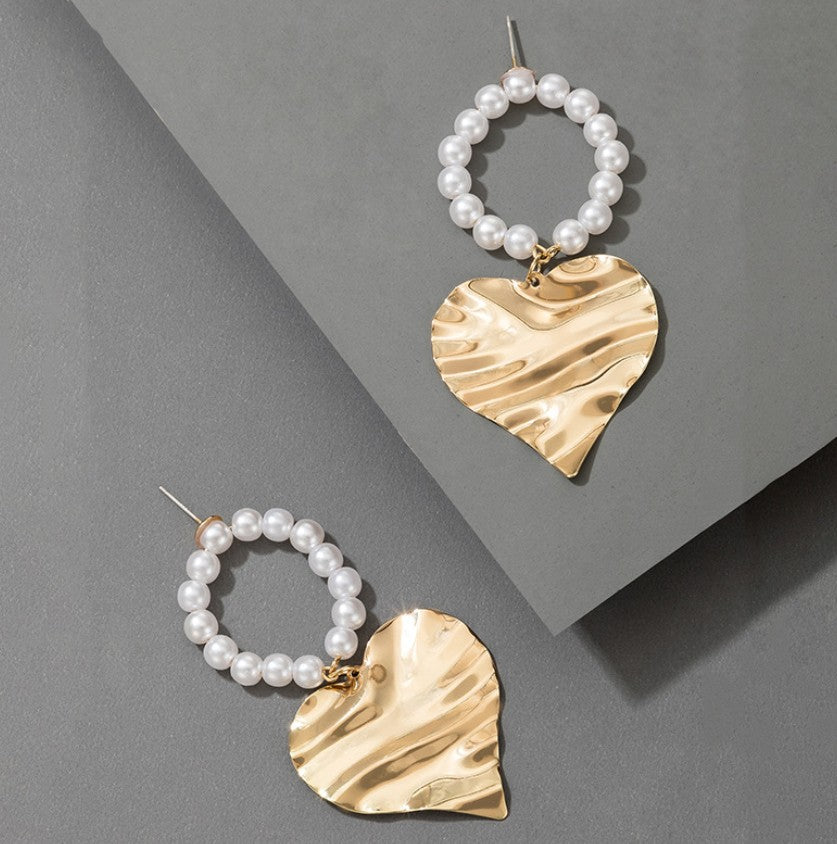2021 spring and summer new earrings accessories geometric love circle pearl earrings women