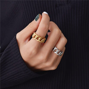 Peri'sBox Gold Silver Color Chunky Chain Rings Link Twisted Geometric Rings for Women Vintage Open Rings Adjustable 2019 Trendy