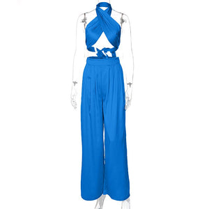 Casual Bandage Two Piece Set Women  Summer Sexy Hater Backless Crop Top Pants Sets 2 Piece Sets Womens Outfits Clubwear
