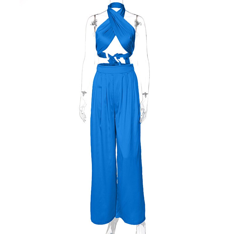 Casual Bandage Two Piece Set Women  Summer Sexy Hater Backless Crop Top Pants Sets 2 Piece Sets Womens Outfits Clubwear