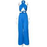 Casual Bandage Two Piece Set Women  Summer Sexy Hater Backless Crop Top Pants Sets 2 Piece Sets Womens Outfits Clubwear