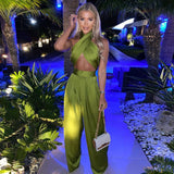 Casual Bandage Two Piece Set Women  Summer Sexy Hater Backless Crop Top Pants Sets 2 Piece Sets Womens Outfits Clubwear
