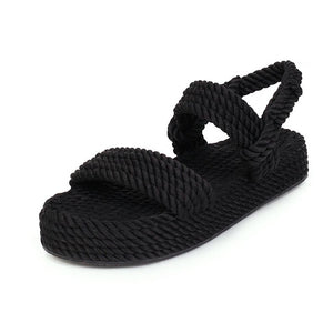 2020 New Summer Women Flat Sandals Rope Female Beach Shoes Wedge Shoes High Heel Comfortable Platform Sandals Sandalia Feminina