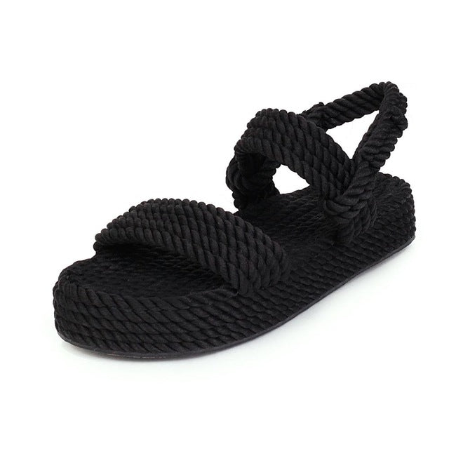 2020 New Summer Women Flat Sandals Rope Female Beach Shoes Wedge Shoes High Heel Comfortable Platform Sandals Sandalia Feminina