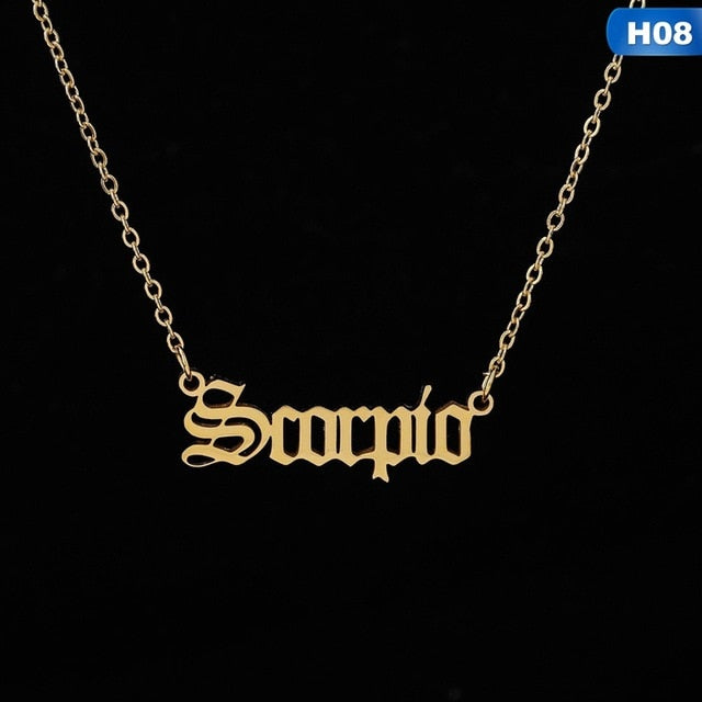 12 Zodiac Letter Constellations Pendants Necklace