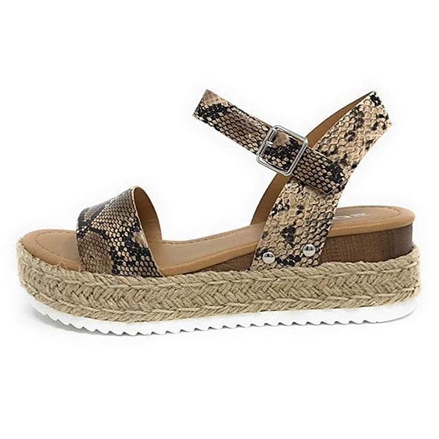 Leopard Wedges Sandals For Women High Heels Summer Shoes