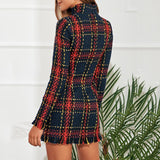 Spring Plaid Print Tassels Mini Dress Women Elegant Vintage Dress Long Sleeve Sheath Casual Dress Female Bodycon Dress