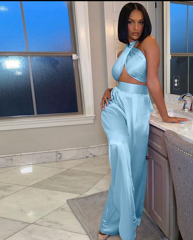 Casual Bandage Two Piece Set Women  Summer Sexy Hater Backless Crop Top Pants Sets 2 Piece Sets Womens Outfits Clubwear