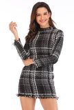 Spring Plaid Print Tassels Mini Dress Women Elegant Vintage Dress Long Sleeve Sheath Casual Dress Female Bodycon Dress