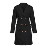 Elegant black women blazer dress short Office long sleeve dress plus size Double breasted white suit ladies dresses