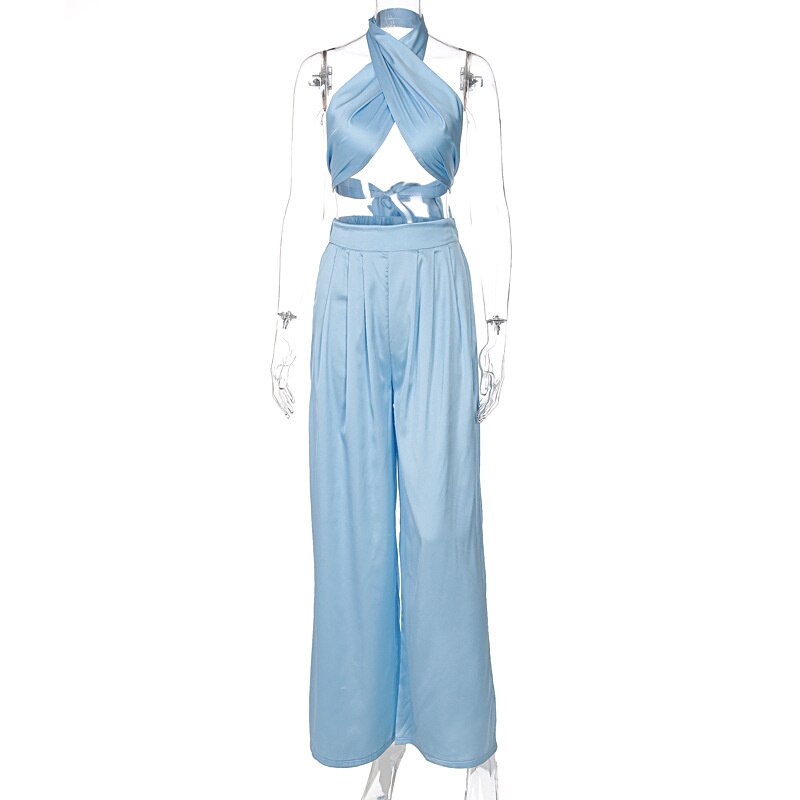 Casual Bandage Two Piece Set Women  Summer Sexy Hater Backless Crop Top Pants Sets 2 Piece Sets Womens Outfits Clubwear