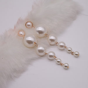 Trendy Elegant Created Big Simulated Pearl Long Earrings Pearls String Statement Drop Earrings For Wedding Party