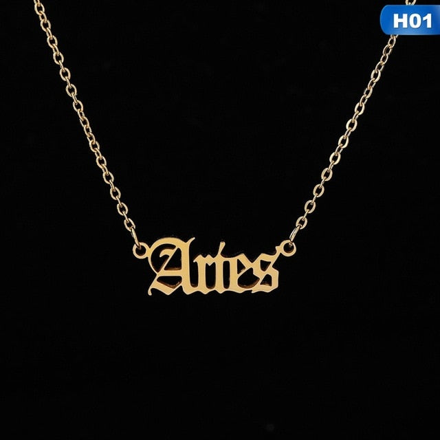 12 Zodiac Letter Constellations Pendants Necklace