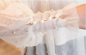 Plus Size 2XL Women Top Lantern Sleeve Blouse Beading Elegant Blouse Chiffon Pearl Shirt
