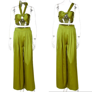 Casual Bandage Two Piece Set Women  Summer Sexy Hater Backless Crop Top Pants Sets 2 Piece Sets Womens Outfits Clubwear
