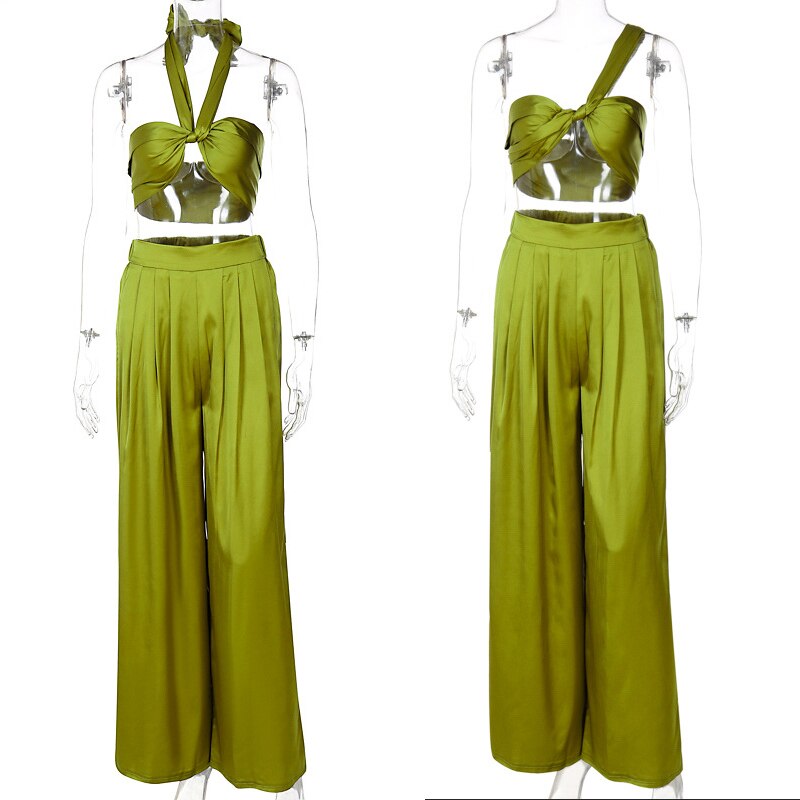Casual Bandage Two Piece Set Women  Summer Sexy Hater Backless Crop Top Pants Sets 2 Piece Sets Womens Outfits Clubwear