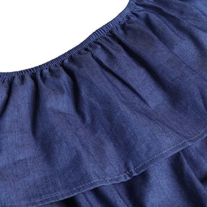 Denim Rompers Womens Jumpsuit Off Shoulder Ruffles Playsuit Plus Size Wide Leg Pants Summer Overalls