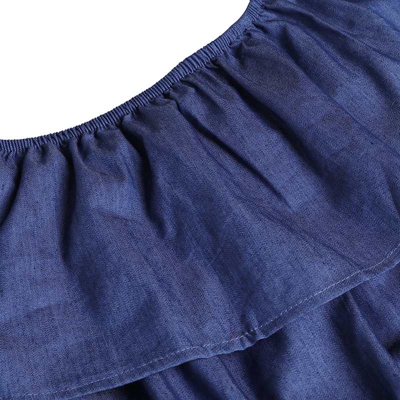 Denim Rompers Womens Jumpsuit Off Shoulder Ruffles Playsuit Plus Size Wide Leg Pants Summer Overalls
