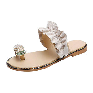 Women Slipper Pearl Flat Toe Bohemian Casual Shoes Beach Sandals Ladies Shoes Platform Sandalias De Mujer Verano