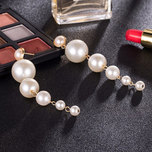 Trendy Elegant Created Big Simulated Pearl Long Earrings Pearls String Statement Drop Earrings For Wedding Party