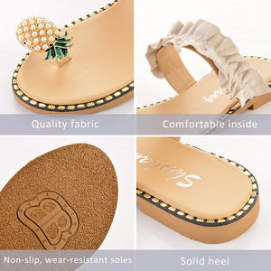Women Slipper Pearl Flat Toe Bohemian Casual Shoes Beach Sandals Ladies Shoes Platform Sandalias De Mujer Verano