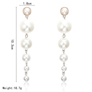 Trendy Elegant Created Big Simulated Pearl Long Earrings Pearls String Statement Drop Earrings For Wedding Party