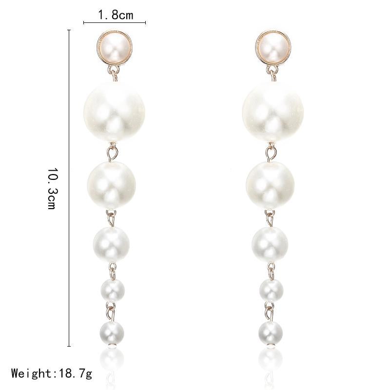 Trendy Elegant Created Big Simulated Pearl Long Earrings Pearls String Statement Drop Earrings For Wedding Party