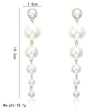 Trendy Elegant Created Big Simulated Pearl Long Earrings Pearls String Statement Drop Earrings For Wedding Party